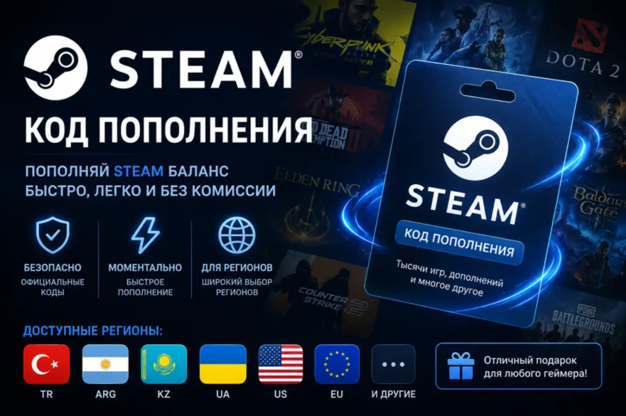 STEAM TR-ARG-KZ-UA-US-EU и ДРУГИЕ, КОД ПОПОЛНЕНИЯ - irongamers.ru