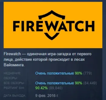Firewatch АВТОДОСТАВКА STEAM GLOBAL МГНОВЕННО ЛИЦЕНЗИЯ