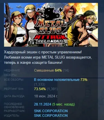 METAL SLUG ATTACK RELOADED АВТОДОСТАВКА STEAM GLOBAL МГНОВЕННО ЛИЦЕНЗИЯ