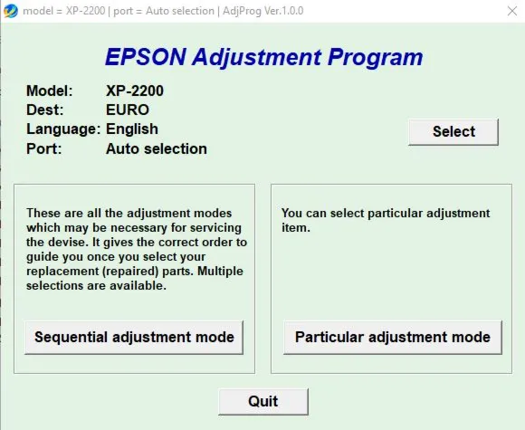 Сброс Epson XP2200 XP2205 Adjustment Program