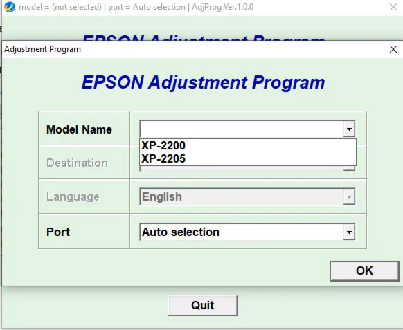 Сброс Epson XP2200 XP2205 Adjustment Program