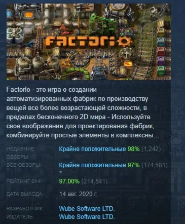Factorio АВТОДОСТАВКА STEAM GLOBAL МГНОВЕННО ЛИЦЕНЗИЯ - irongamers.ru