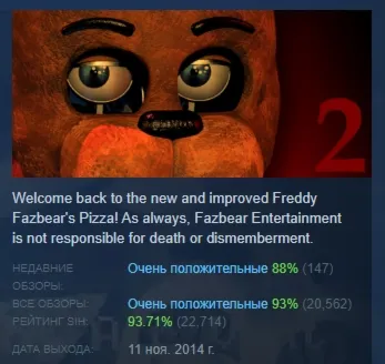 Five Nights at Freddy's 2 АВТОДОСТАВКА STEAM GLOBAL МГНОВЕННО ЛИЦЕНЗИЯ