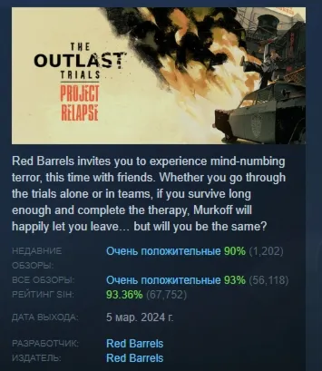 The Outlast Trials АВТОДОСТАВКА STEAM GLOBAL МГНОВЕННО ЛИЦЕНЗИЯ