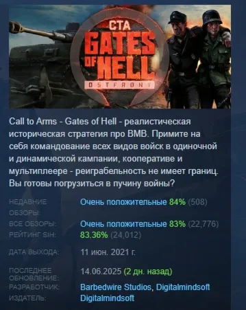 Call to Arms - Gates of Hell: Ostfront АВТОДОСТАВКА STEAM РОССИЯ - irongamers.ru