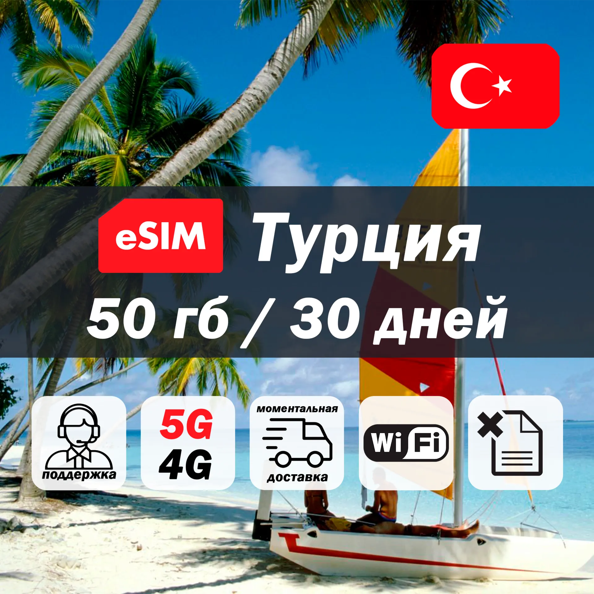 Esim Турция | 50гб | 5G/4G | есим | мобильный интернет