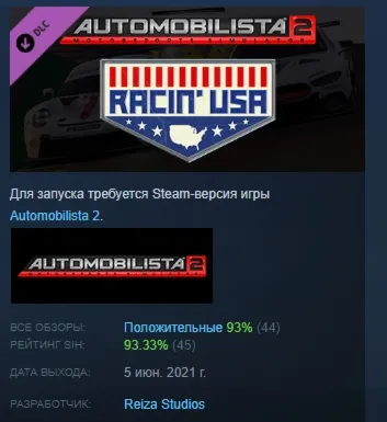 Automobilista 2 - Racin´ USA Pack Pt1 DLC АВТОДОСТАВКА STEAM РОССИЯ