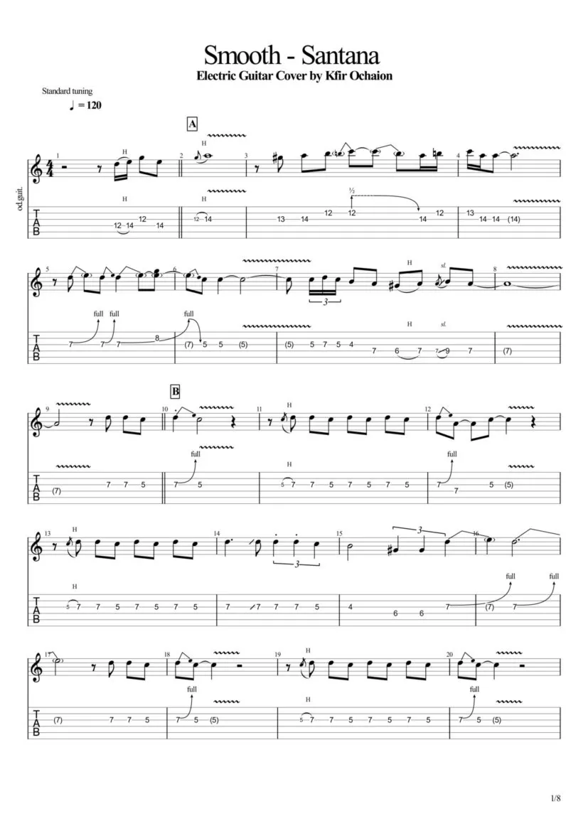 Табы Kfir Ochaion - Santana - Smooth - Electric Cover - irongamers.ru