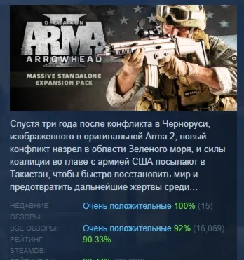 Arma 2: Operation Arrowhead АВТОДОСТАВКА STEAM GLOBAL МГНОВЕННО ЛИЦЕНЗИЯ