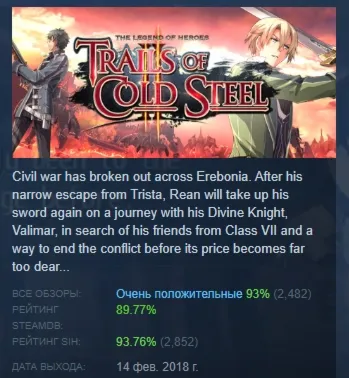 The Legend of Heroes: Trails of Cold Steel II АВТОДОСТАВКА STEAM GLOBAL МГНОВЕННО ЛИЦ