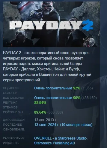 PAYDAY 2 АВТОДОСТАВКА STEAM GLOBAL МГНОВЕННО ЛИЦЕНЗИЯ