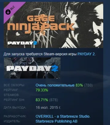 PAYDAY 2: Gage Ninja Pack  DLC АВТОДОСТАВКА STEAM РОССИЯ