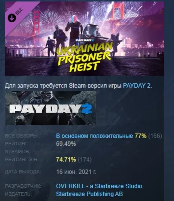 PAYDAY 2: The Ukrainian Prisoner Heist DLC АВТОДОСТАВКА STEAM РОССИЯ