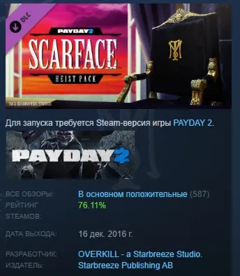 PAYDAY 2: Scarface Heist  DLC АВТОДОСТАВКА STEAM РОССИЯ