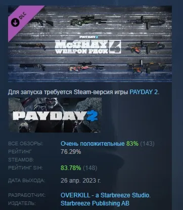 PAYDAY 2: McShay Weapon Pack 4  DLC АВТОДОСТАВКА STEAM РОССИЯ