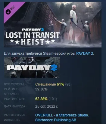 PAYDAY 2: Lost in Transit Heist DLC АВТОДОСТАВКА STEAM РОССИЯ