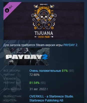 PAYDAY 2: Tijuana Music Pack DLC АВТОДОСТАВКА STEAM РОССИЯ