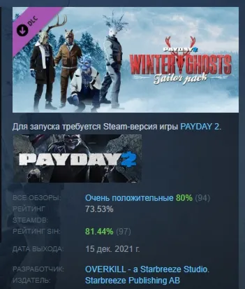 PAYDAY 2: Winter Ghosts Tailor Pack DLC АВТОДОСТАВКА STEAM РОССИЯ