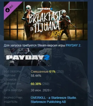 PAYDAY 2: Breakfast in Tijuana Heist DLC АВТОДОСТАВКА STEAM РОССИЯ - irongamers.ru