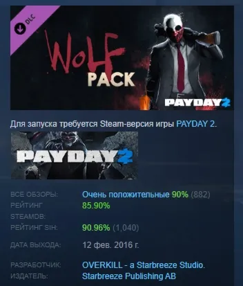 PAYDAY 2: The Wolf Pack DLC АВТОДОСТАВКА STEAM РОССИЯ - irongamers.ru