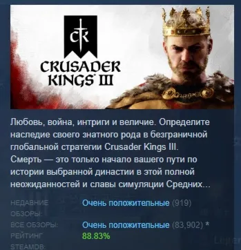 Crusader Kings III АВТОДОСТАВКА STEAM GLOBAL МГНОВЕННО ЛИЦЕНЗИЯ
