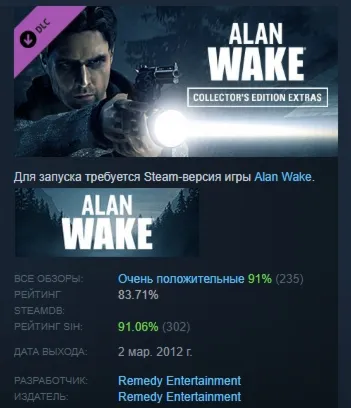 Alan Wake Collector's Edition Extras DLC STEAM РОССИЯ