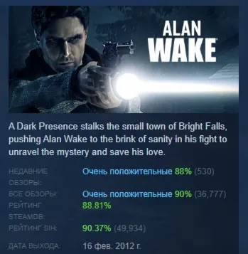 Alan Wake АВТОДОСТАВКА STEAM GLOBAL МГНОВЕННО ЛИЦЕНЗИЯ