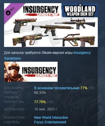 Insurgency: Sandstorm - Woodland Weapon Skin Set DLC AUTODELIVERY STEAM RUSSIA
