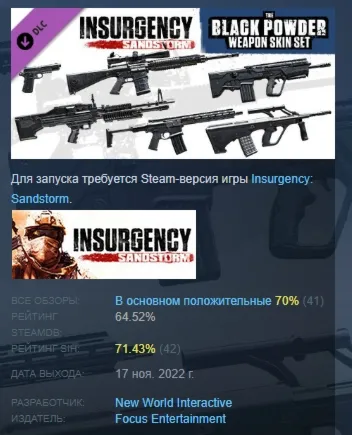 Insurgency: Sandstorm - Black Powder Weapon Skin Set DLC AUTODELIVERY STEAM РОССИЯ