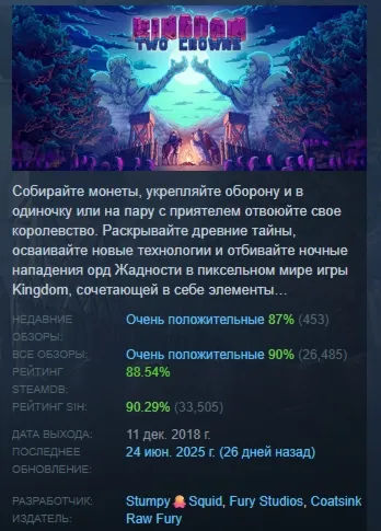 Kingdom Two Crowns АВТОДОСТАВКА STEAM GLOBAL МГНОВЕННО ЛИЦЕНЗИЯ