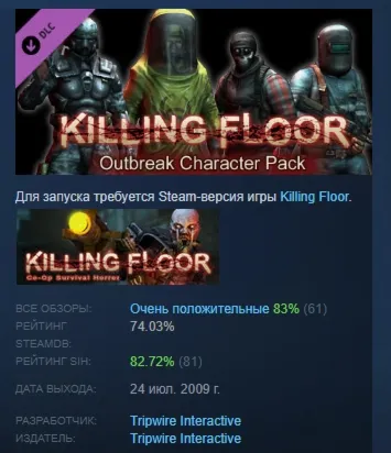 Killing Floor Outbreak Character Pack АВТОДОСТАВКА STEAM РОССИЯ