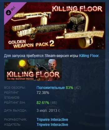 Killing Floor - Golden Weapon Pack 2 DLC АВТОДОСТАВКА STEAM РОССИЯ
