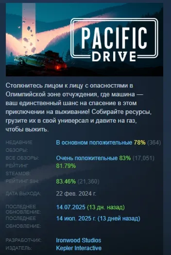 Pacific Drive АВТОДОСТАВКА STEAM GLOBAL МГНОВЕННО ЛИЦЕНЗИЯ