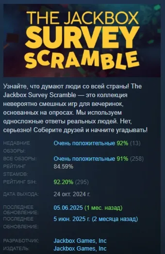 The Jackbox Survey Scramble АВТОДОСТАВКА STEAM GLOBAL МГНОВЕННО ЛИЦЕНЗИЯ