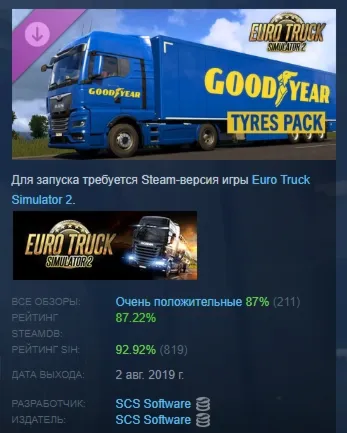 Euro Truck Simulator 2 - Goodyear Tyres Pack АВТОДОСТАВКА STEAM РОССИЯ
