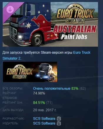 Euro Truck Simulator 2 - Australian Paint Jobs Pack АВТОДОСТАВКА STEAM GLOBAL МГНОВЕН