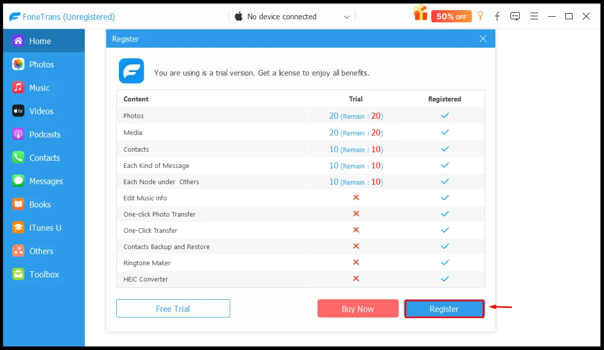 Aiseesoft FoneTrans Код регистрации на 1 год