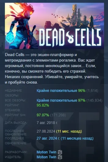Dead Cells АВТОДОСТАВКА STEAM GLOBAL МГНОВЕННО ЛИЦЕНЗИЯ