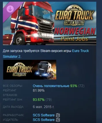 Euro Truck Simulator 2 Norwegian Paint Jobs Pack АВТОДОСТАВКА STEAM GLOBAL МГНОВЕННО