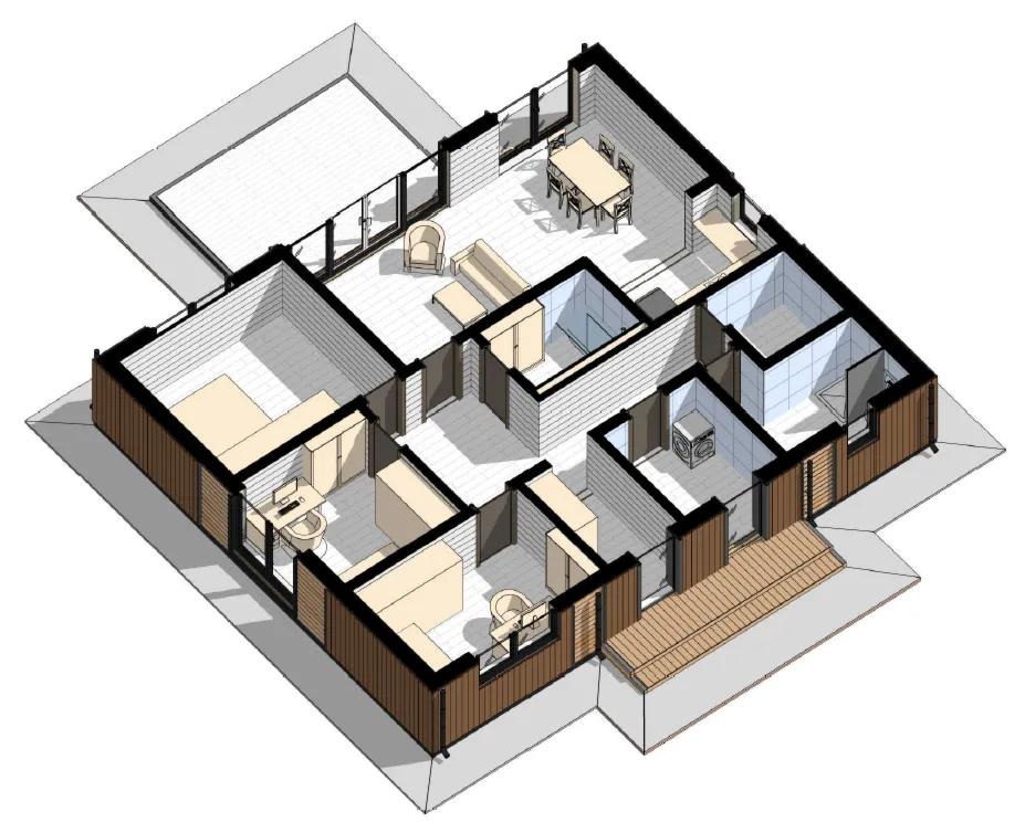 FH-2 — каркасный дом 160,6 м², 3 спальни, мастер спальня, сауна и терраса