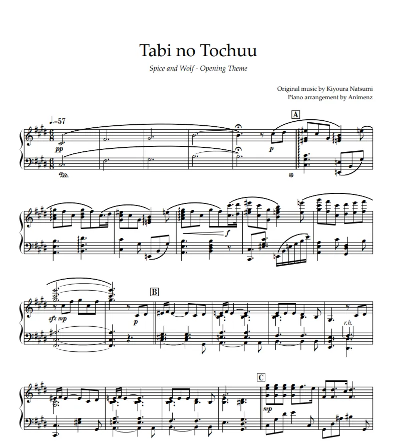 Ноты Animenz - Tabi no Tochuu - Spice and Wolf OP - irongamers.ru