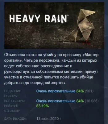Heavy Rain АВТОДОСТАВКА STEAM GIFT РОССИЯ - irongamers.ru