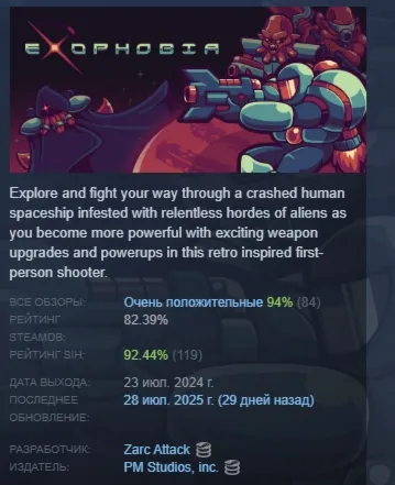 Exophobia АВТОДОСТАВКА STEAM GLOBAL МГНОВЕННО ЛИЦЕНЗИЯ