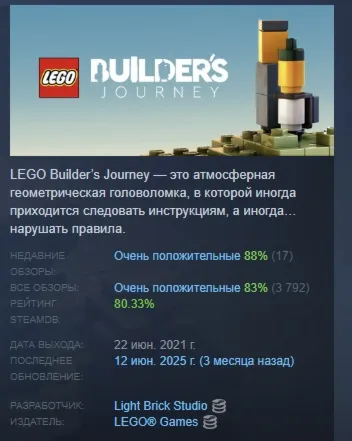 LEGO® Builder's Journey АВТОДОСТАВКА STEAM GLOBAL МГНОВЕННО ЛИЦЕНЗИЯ