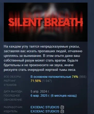 SILENT BREATH АВТОДОСТАВКА STEAM GLOBAL МГНОВЕННО ЛИЦЕНЗИЯ