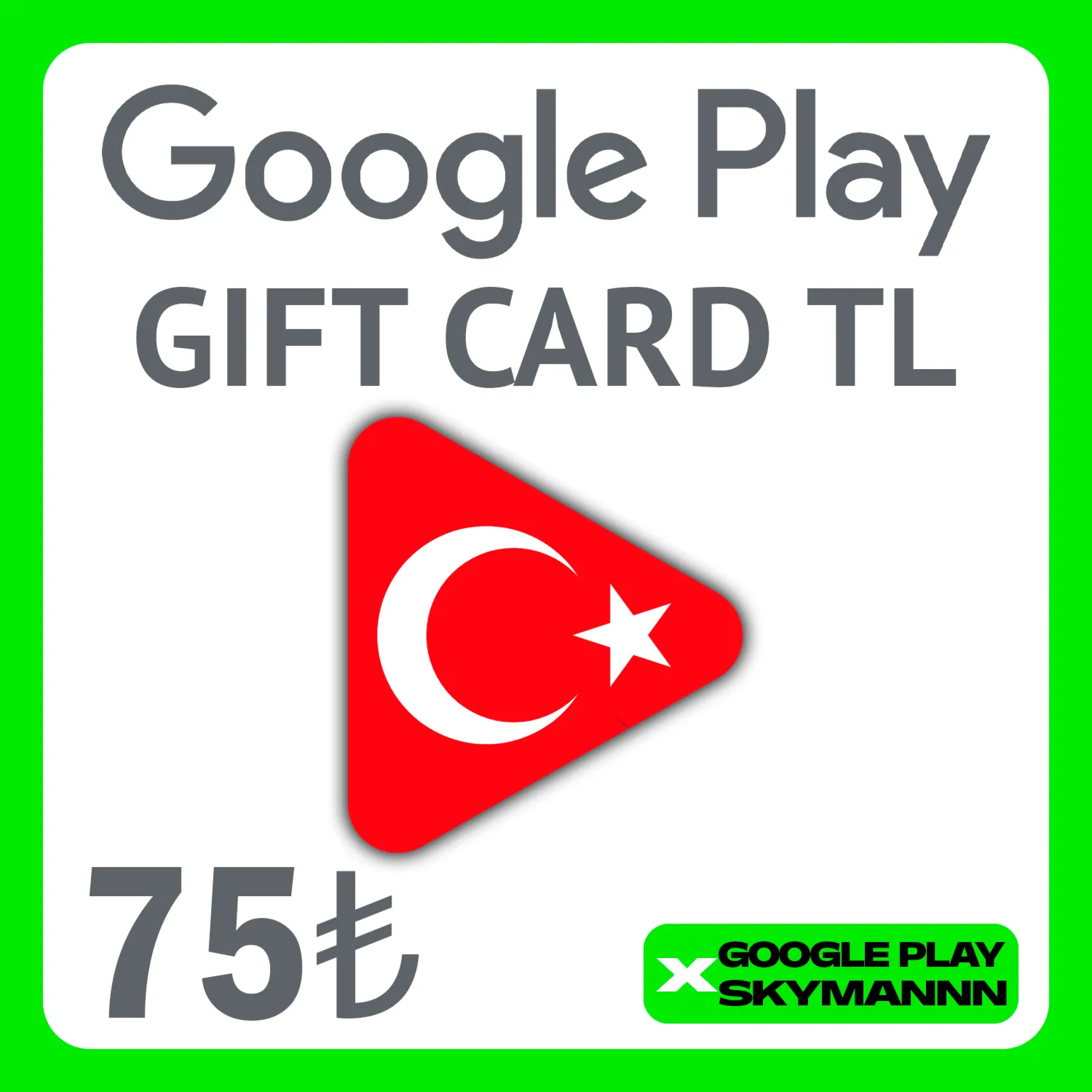 GOOGLE PLAY GIFT CARD 75 TL ТУРЦИЯ АВТО ВЫДАЧА 24/7