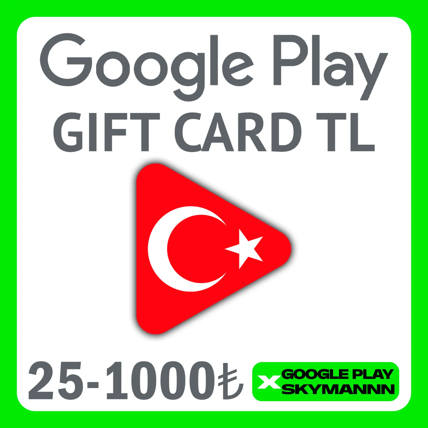 АВТО ПОДАРОЧНАЯ КАРТА GOOGLE PLAY 25-1000TL Турция - irongamers.ru