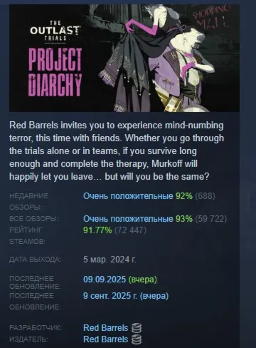 The Outlast Trials АВТОДОСТАВКА STEAM GLOBAL МГНОВЕННО ЛИЦЕНЗИЯ