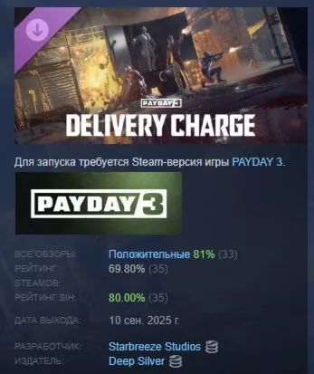 PAYDAY 3: Delivery Charge Heist DLC АВТОДОСТАВКА STEAM РОССИЯ