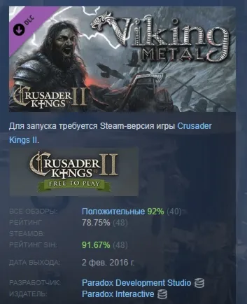 Crusader Kings II: Viking Metal DLC АВТОДОСТАВКА STEAM РОССИЯ